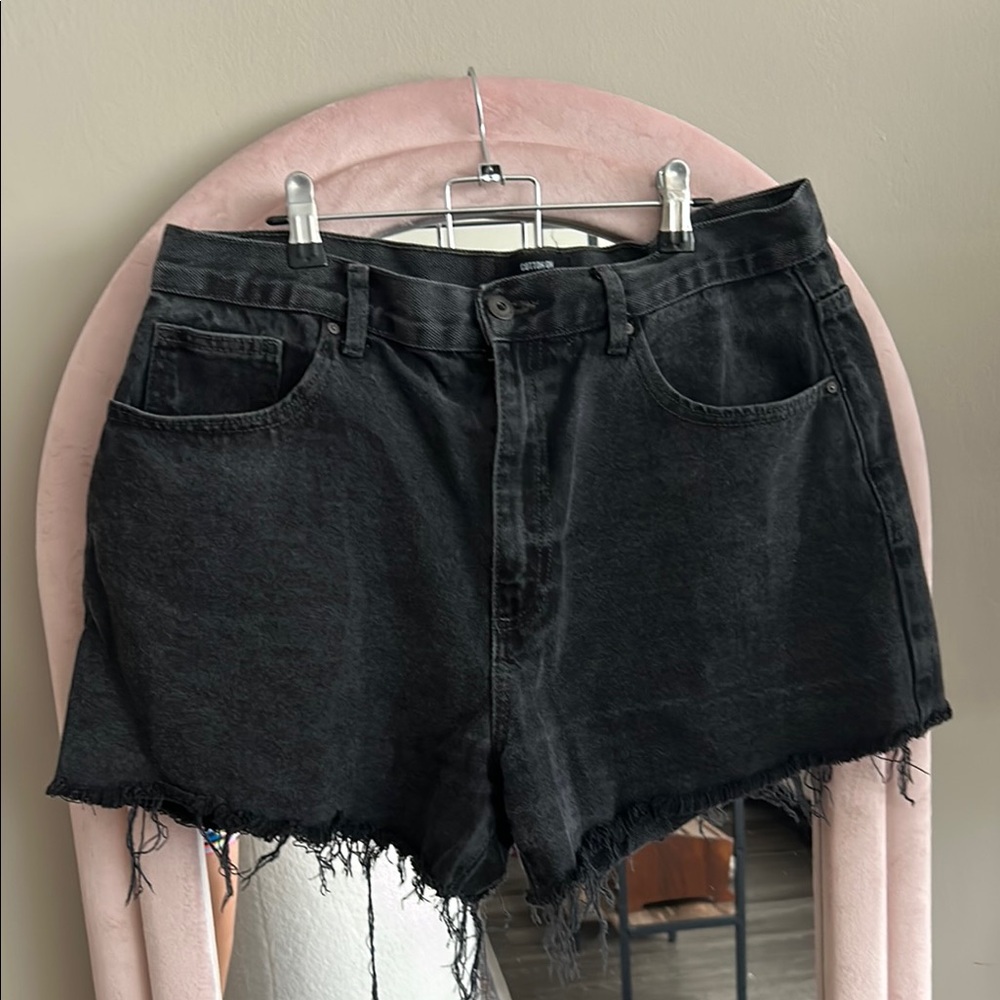 Cotton On Black Jean Shorts Distressed Frayed Hem